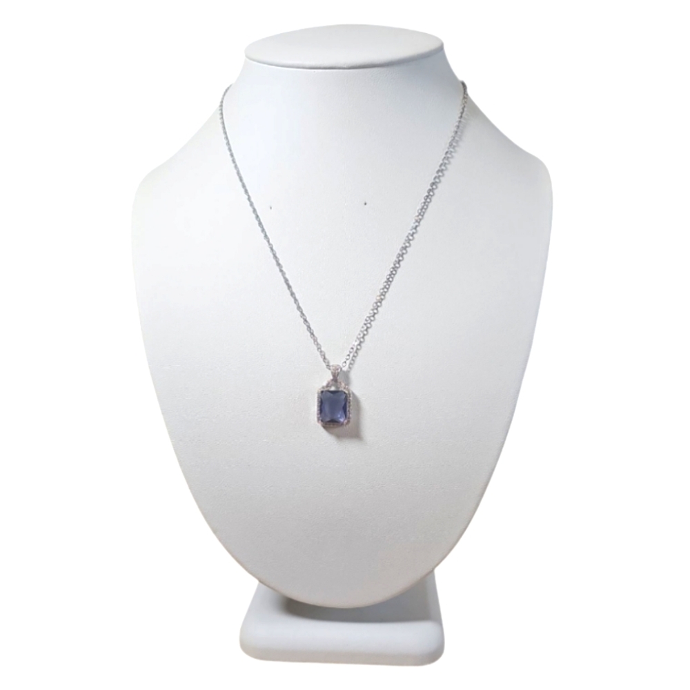 Elegant & Trendy 925 Silver Plated Square Amethyst Pendant Necklace.